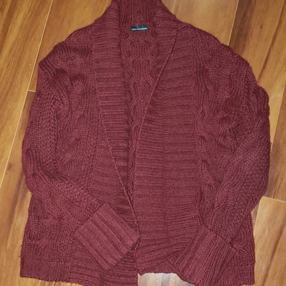 Wine colored cableknit cardigan